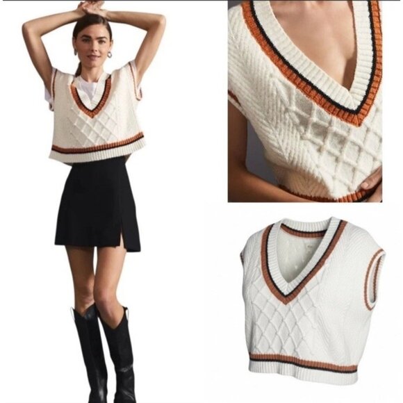 Maeve Jackets & Blazers - Maeve Anthropologie Willa Cable Knit Vest Size Medium Oversize Preppy Cozy